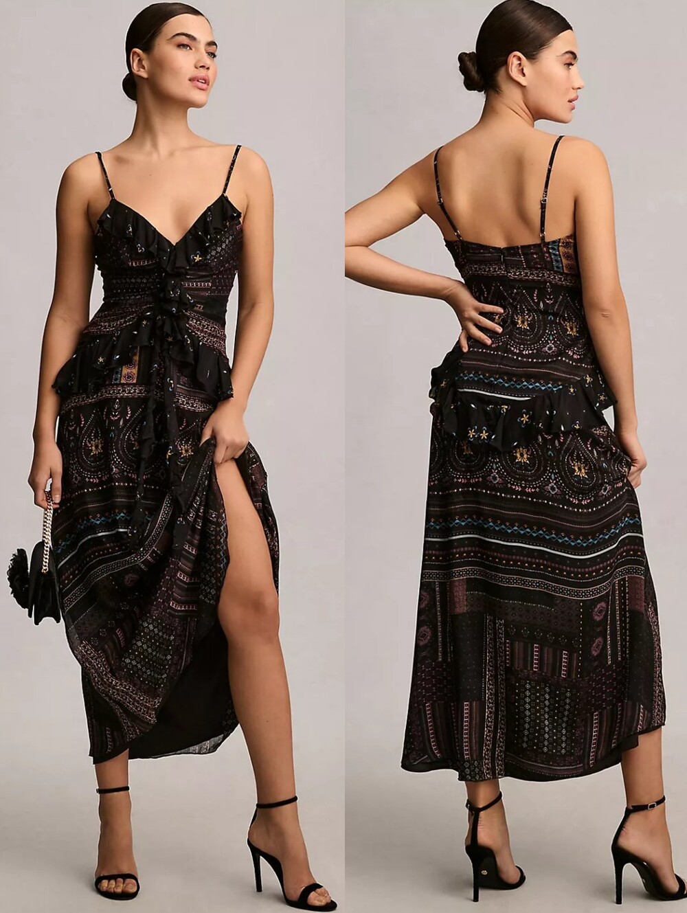 Let Me Be Sheer Printed V-Neck Midi Dress